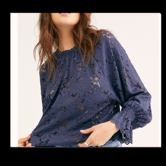 Free People Tops - ❤️Free People Olivia Lace Tee Shirt in Blue XS
